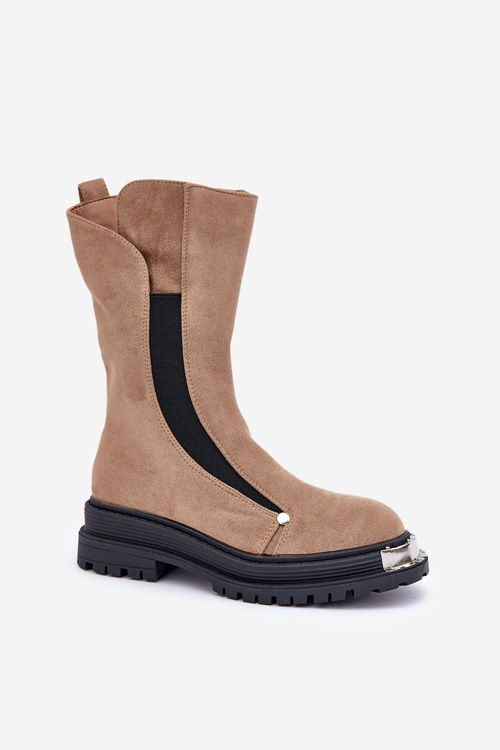 Fleece-Lined Flat Heel Boots Beige Palimra