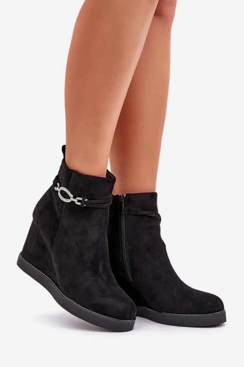 Wedge Ankle Boots With Decorative Strap Black Kaiviana