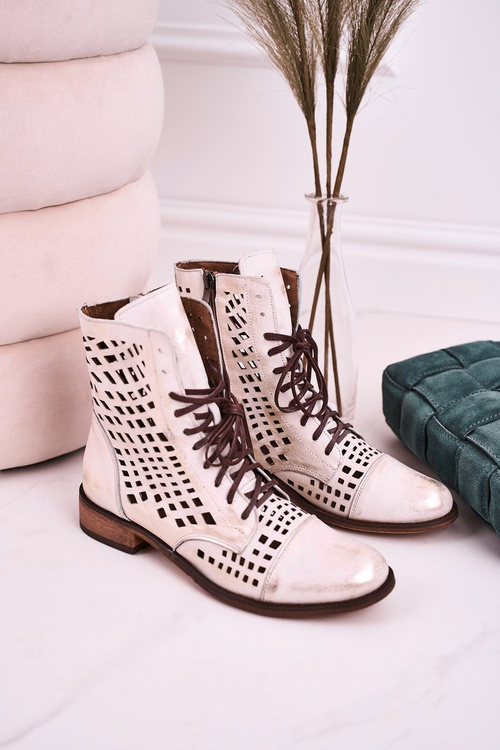 Openwork Leather Boots Nicole 2627 White-Silver