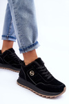 Buty Sportowe Ocieplane Platforma Skóra Czarne Adite TL233