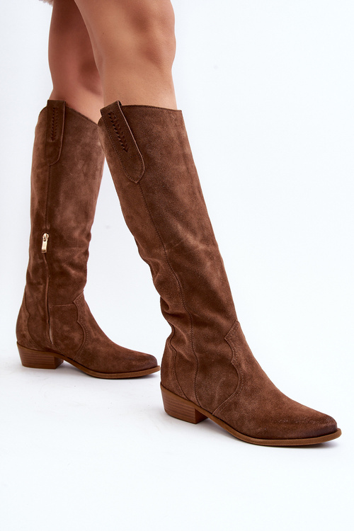 Kozaki Damskie Kowbojki Zamsz Zazoo 3427 Brązowe