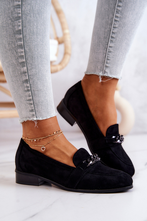 Półbuty Mokasyny Zamszowe Czarne Yasmin