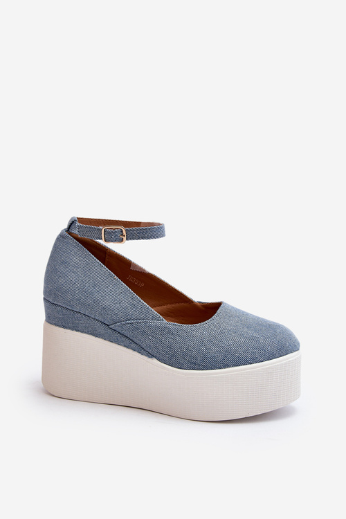 Espadryle Jeansowe Damskie Na Koturnie Niebieskie Malla JH333P