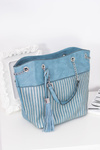 Women's Blue Classic Handbag with Tassel