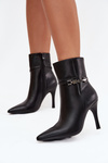 Women's ankle boots on heel with strap and silver element heated black Bellisse