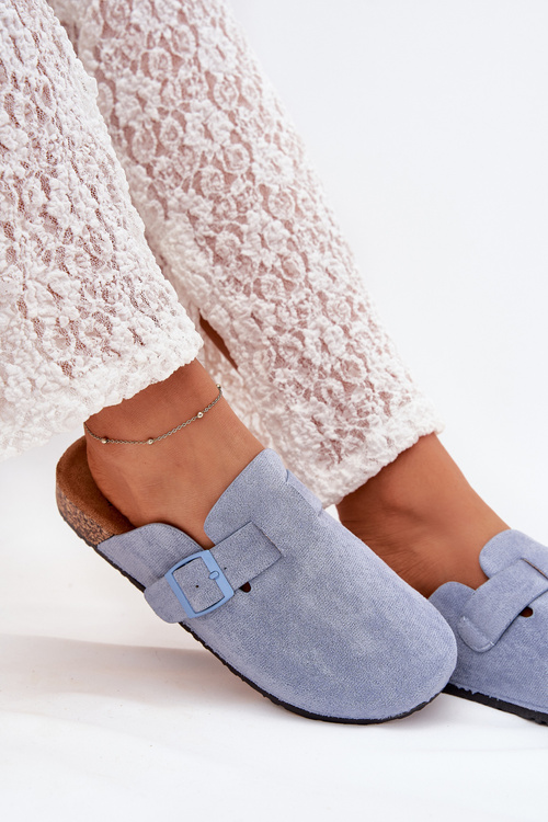 Womens clogs and on cork platform with buckle blue Klarae