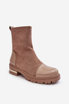 Leather Classic Boots On A Flat Heel Beige Shendete