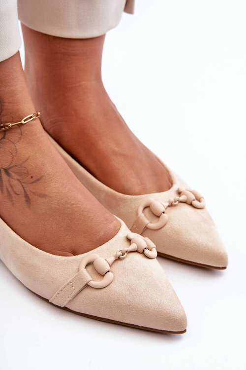 Suede Ballet Flats with Ornamentation Beige Noldaia