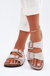 Women's sandals with golden buckles and stitching gray Lunera