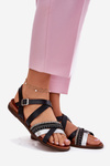 Womens Flat Sandals With Straps Black Sergio Leone SK087H