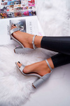 Women's Stiletto Sandals Brocade Silver Berglat