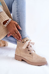 Suede insulated boots with a zipper with pearls beige Raiso