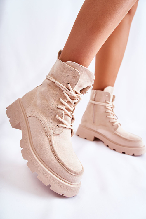 Women's Suede Boots Tied Beige Vanita