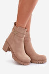 Women's Heeled Eco Suede Boots Insulated with Zipper Beige Laonora