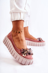 Suede Ballerinas On A Platform With A Ornament Pink Ladette