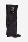 Women's Ankle Boots On Heels Turned Shaft Straps With Buckles Black Nirisa