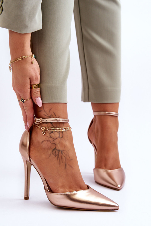 Czółenka Szpilki Wysokie Nosek W Szpic Różowe Złoto Reflection