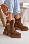 Warm Women's Boots with Golden Detail Eco Suede Brown Bervena