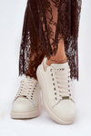 Leather Women's Sneakers On Platform Beige GOE RR2N4004