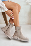 Warm Ankle Boots With Zipper And Decorative Strap Beige Labenne