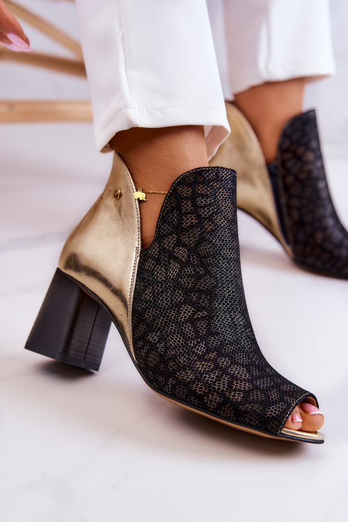 Leather boots on a post Maciejka 05507-01 Black and Gold