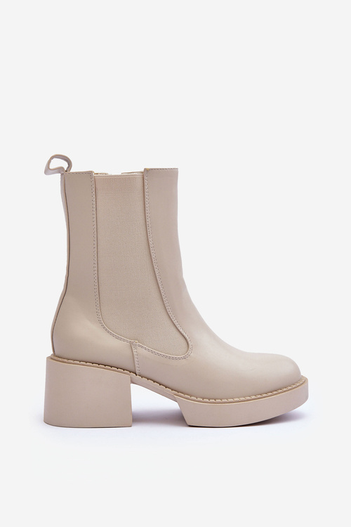 Massive Heel Ankle Boots Beige Ironna