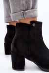 Black Suede Women's Ankle Boots with Block Heel Selela