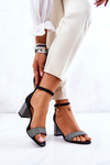 Leather Sandals On A Bar Black And Silver Lorene