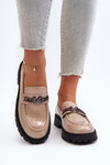 Women's Patent Leather Loafers with Flat Heel Beige Ezoma