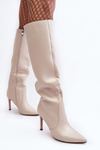 Leather Heeled Ankle Boots Beige Melisandra