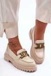 Women's Platform Moccasins with Decoration Beige Ameg