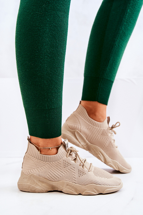 Sneakersy Buty Sportowe Skarpetkowe Ciemnobeżowe Nolene