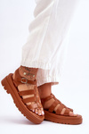 Leather Sandals With Stripes Brown Colet