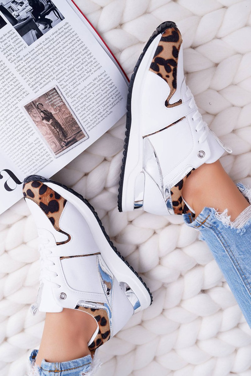 Sportowe Damskie Buty W Panterkę Białe Fippo