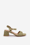 Women's Sandals on Block Heel in Green Eco Suede Leisha