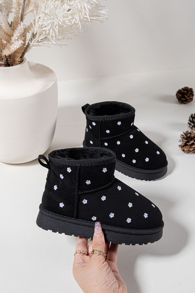 Children's snow boots with flowers black Gracina