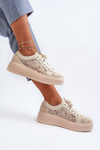 Lace Women's Sneakers On Platform S.Barski HY51-059 Beige