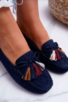 Women's Suede Moccasins Navy Blue S.Barski A199 Mohabe