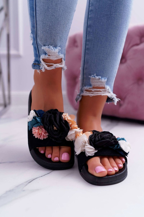 Women's Flower Flip Flops Black Della