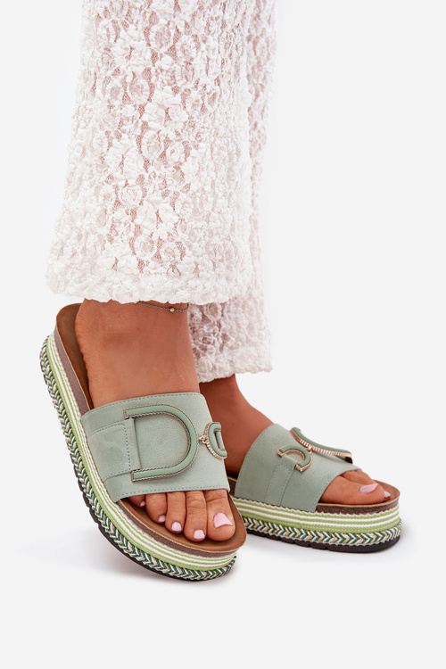 Women's Platform Slippers With Decoration Green Daphira