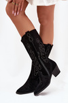 Suede Women's Cowboy Boots With Heel Black Karira