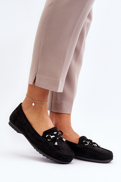 Mokasyny Zamszowe Damskie Ozdoba Czarne Daphikaia LH62
