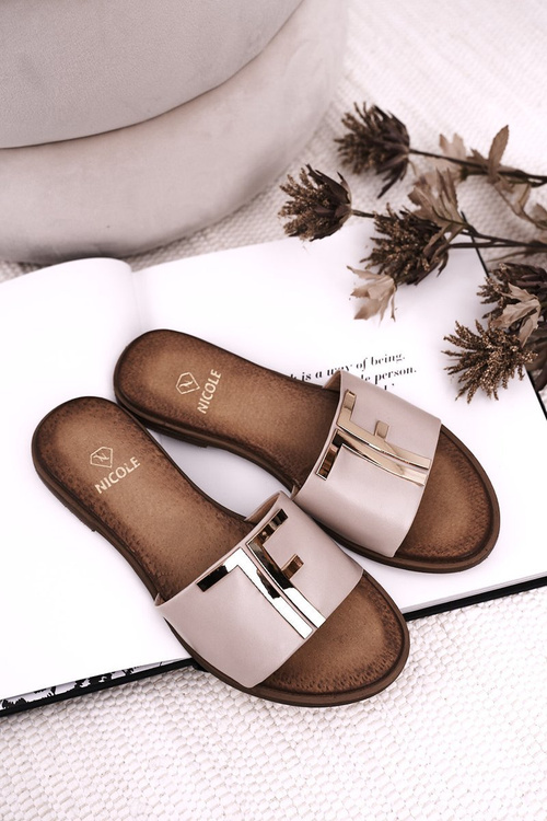 Women's Classic Leather Slippers Beige Adele