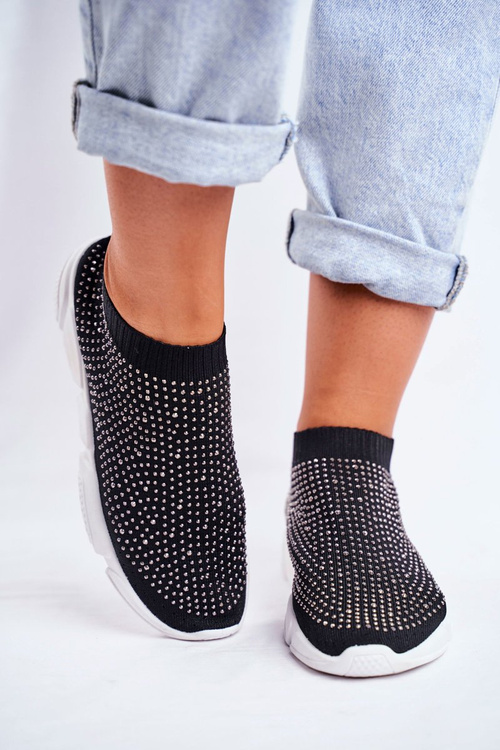 Women's Sport Shoes Slip On Black with Zirkons Milodin