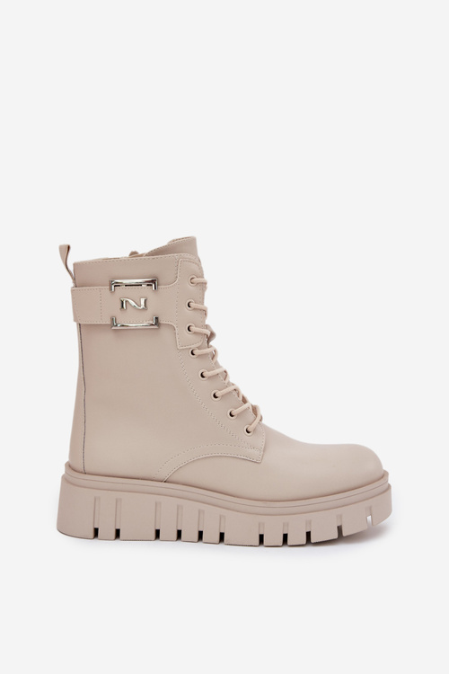 Womens Platform Ankle Boots With Decorative Detail Insulated Light Beige Lyrana