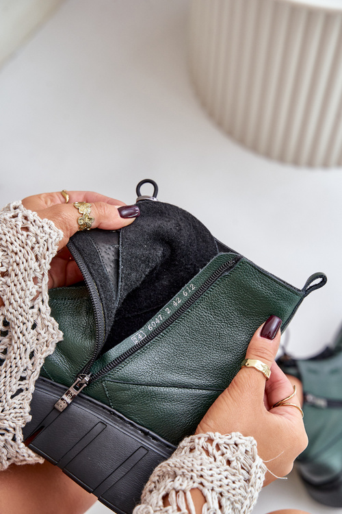 Zazoo 60472 Leather Ankle Boots On Platform And Wedge Dark Green