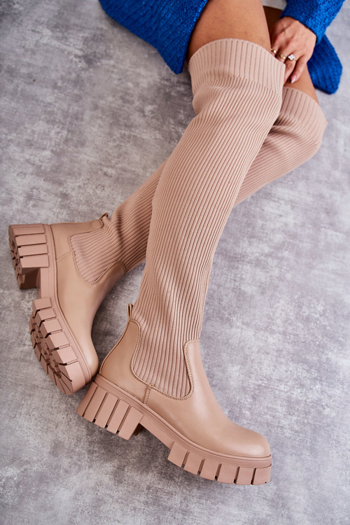 Kozaki Workery Wysokie Damskie Beżowe Austin