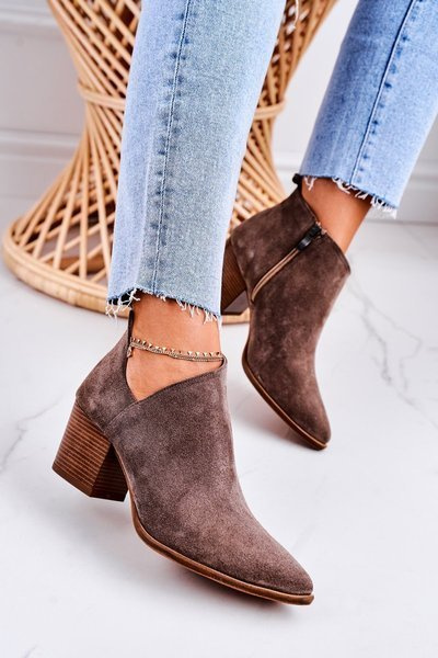 Women's Boots With A Cut On Block Heel Suede Brown Lawrence