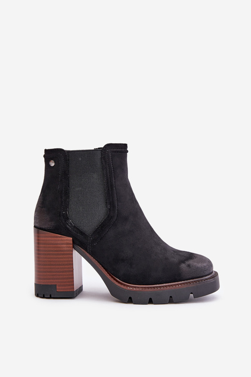 Insulated Women's Heeled Boots Made of Eco Suede Black Vinceza 58356