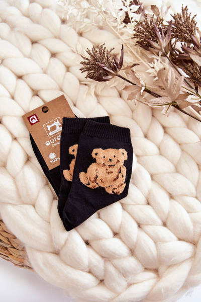 Women's Classic Cotton Socks With Teddy Bear Black